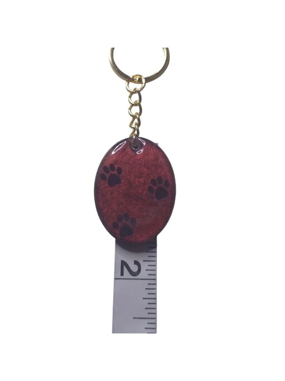 Handmade Resin Keychain Paw Print Design & Gold Oval Shape 1.5